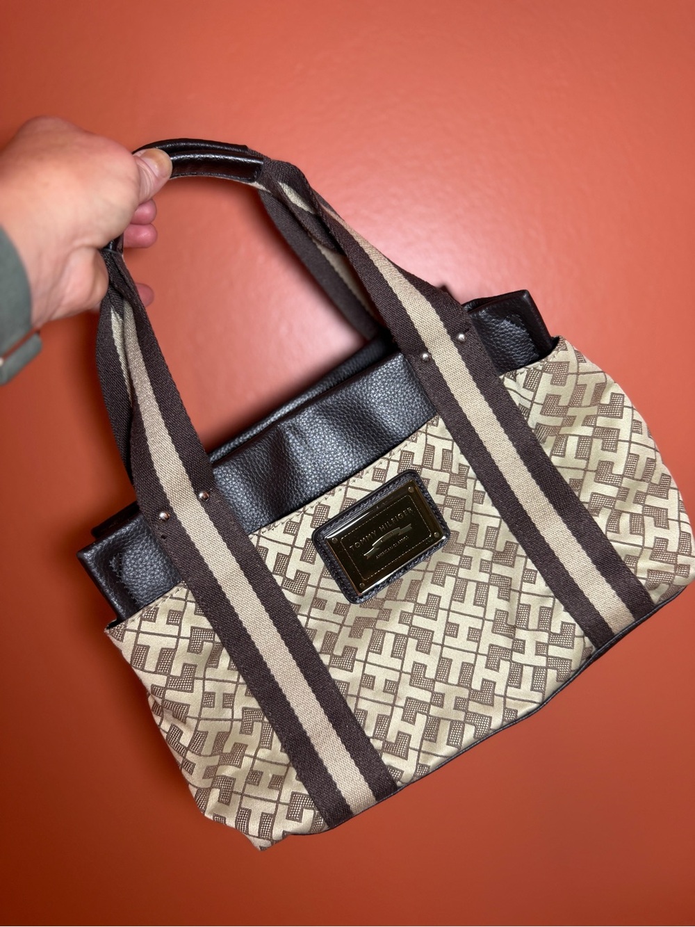 Y2K Tommy Hilfiger Beige Brown Signature Tote Bag